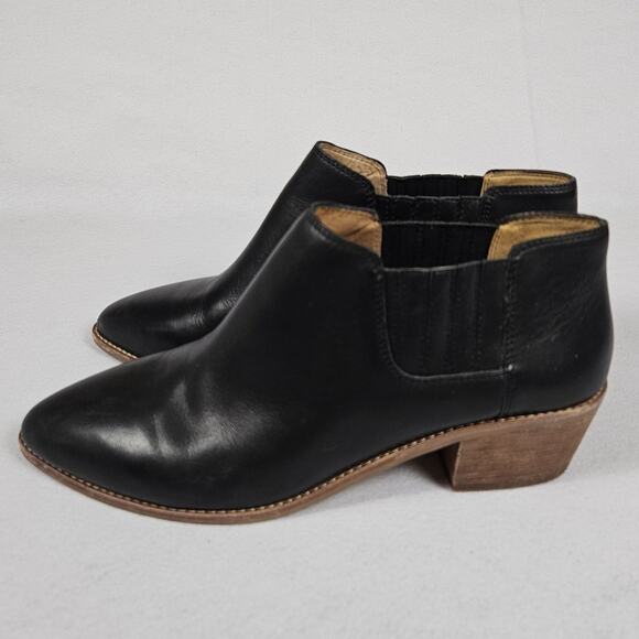 Madewell Sonia Leather Chelsea Booties Low Cut Womens 9 Black Western Block Heel - Picture 1 of 13